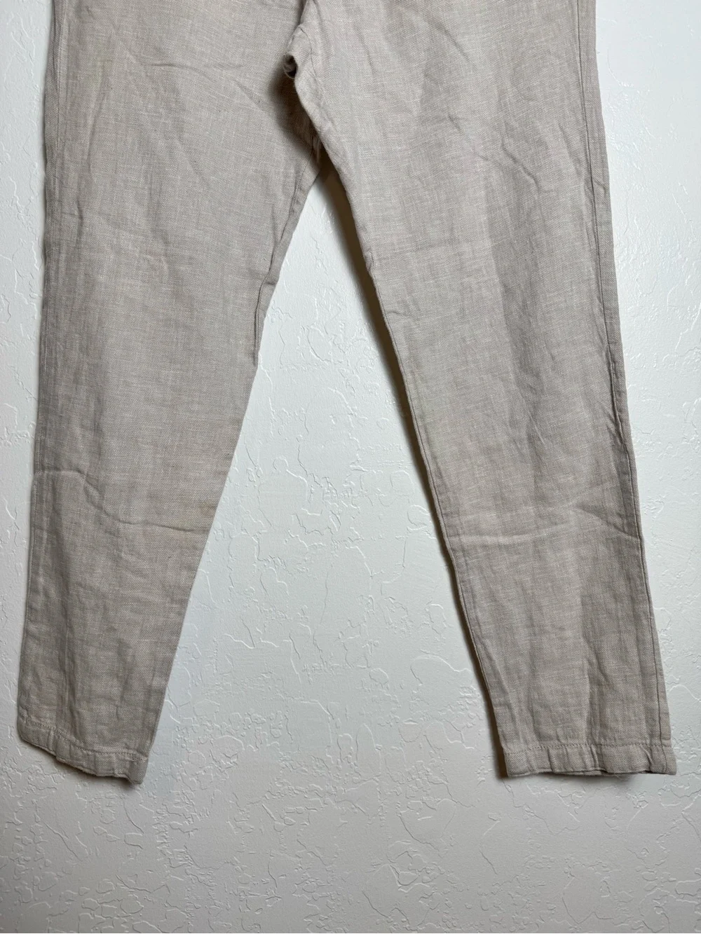 Zara Men’s Beige Linen Blend Tapered Straight Slim Drawstring Trousers